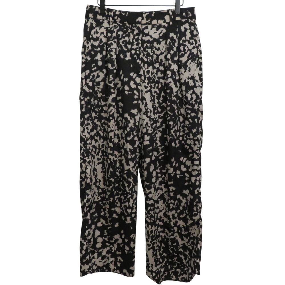 Banana Republic Women Sz 10 Black Beige Abstract Pants Wide Leg Relaxed Trousers